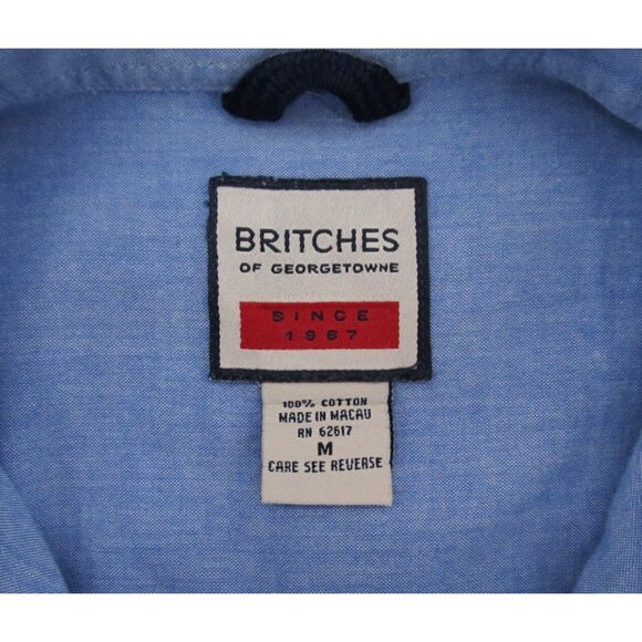 Vintage 90s Britches of Georgetowne Shirt Mens Medium Blue Chambray Button Down - Picture 5 of 11